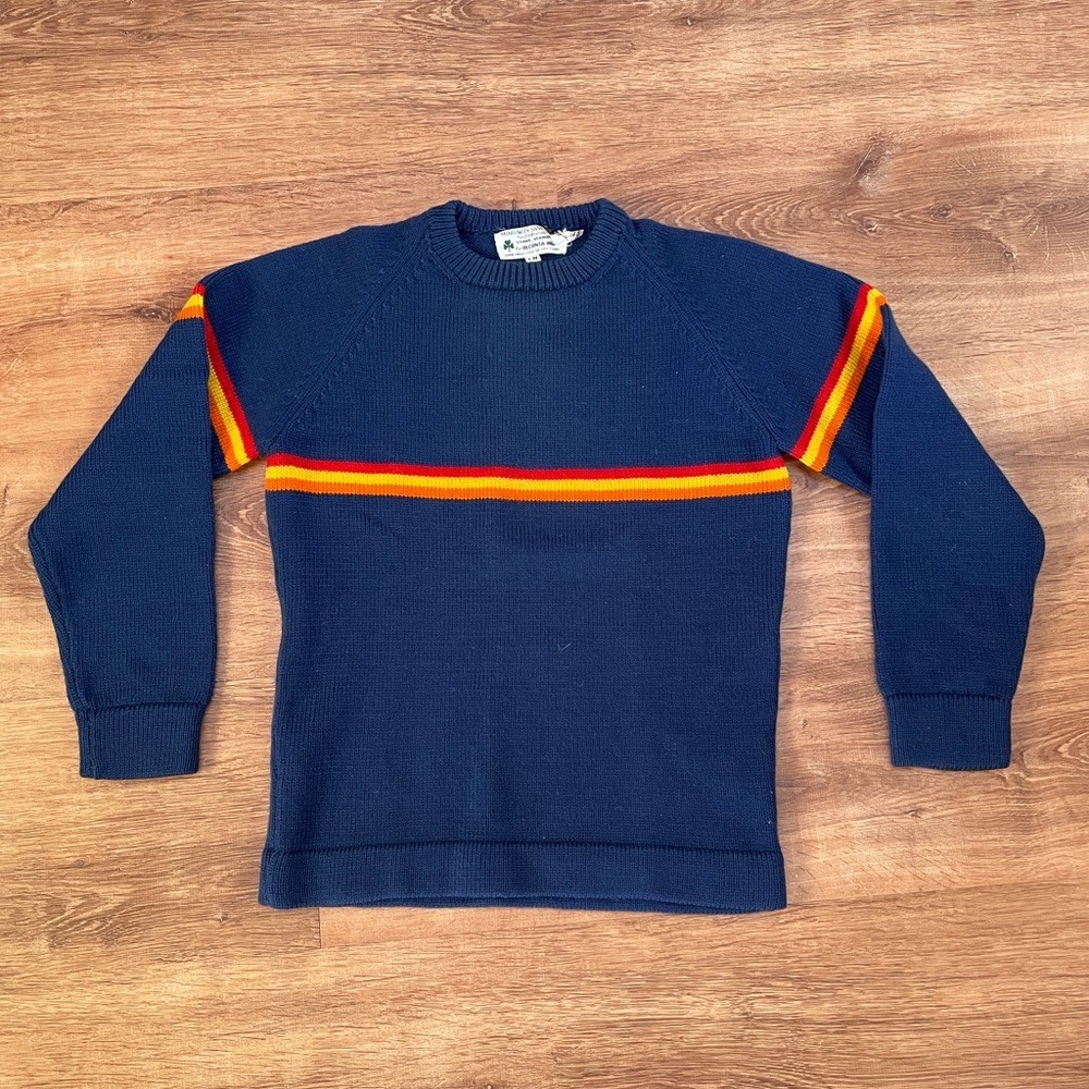 Vintage Moriarty Vermont Boys Wool Sweater Size Large Blue Thick Warm Stripe